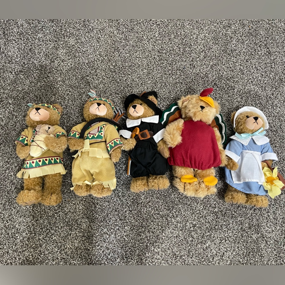 Terry's Village 5 Stuffed Plush Pilgrim & Native American Teddy Bears - Picture 1 of 16